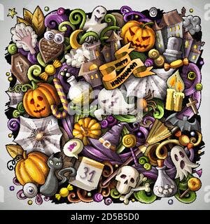 Cartoon Vektor Kritzeleien Happy Halloween Illustration Stock Vektor