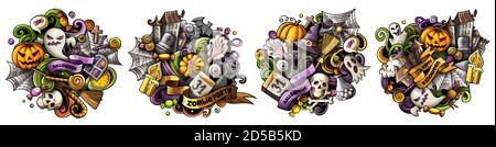 Halloween Cartoon Vektor Doodle Designs Set. Stock Vektor