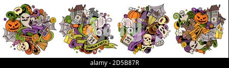 Halloween Cartoon Vektor Doodle Designs Set. Stock Vektor