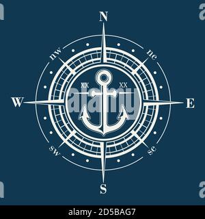 Kompassrose oder windrose Emblem mit Anker Stock Vektor