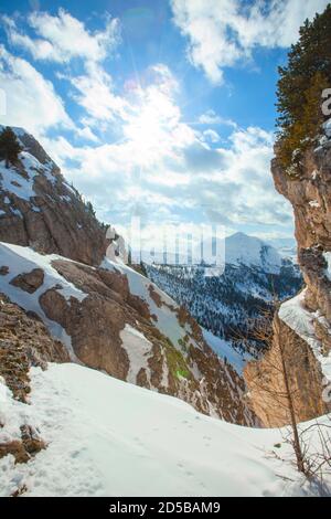 Dolomiten Dolomiti Italien im Winter schöne alpen Winterberge und Skipiste Cortina d'Ampezzo Sella Ronda Col Gallina Berggipfel Berühmte l Stockfoto