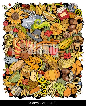 Cartoon Vektor Kritzeleien Happy Thanksgiving Day Illustration Stock Vektor