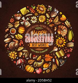 Vektor-Set von Happy Thanksgiving Cartoon Doodle Objekte, Symbole und Elemente Stock Vektor