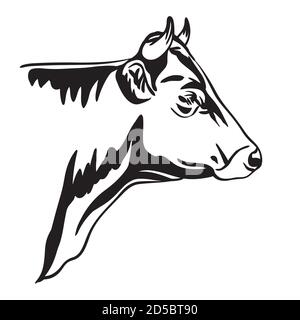 Abstraktes Porträt von Stier Vektor-Illustration in schwarzer Farbe isoliert auf weißem Hintergrund. Gravur Schablone Bild für Etikett, Logo, Design, Verpackung Stock Vektor