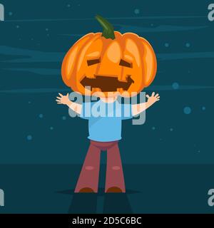 Halloween Kinderkostüm aus Kürbis auf abstraktem Hintergrund. Vector niedlichen Cartoon Kinder Charakter für Urlaub und Party. Stock Vektor