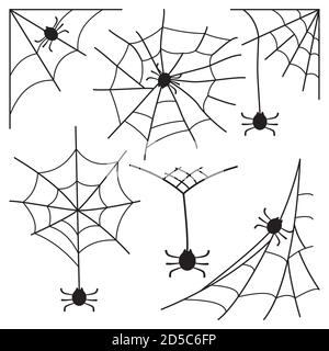 Spinnennetz mit Spinne Vektor-Set Symbol für Halloween isoliert auf weißem Hintergrund. Stock Vektor