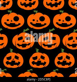 Halloween orange Kürbisse Vektor nahtlose Muster auf schwarzem Hintergrund für Tapete, Verpackung, Verpackung und Hintergrund. Stock Vektor