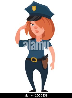 Weibliche Polizeibeamtin, die grüßt. Schöne Figur im Cartoon-Stil. Stock Vektor