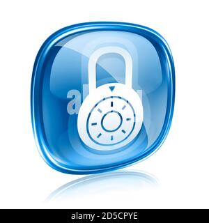 Sperre aus, Symbol blaues Glas, isoliert auf weißem Hintergrund. Stockfoto