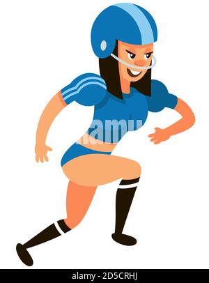 Laufen american Football Spieler. Weibliche Figur im Cartoon-Stil. Stock Vektor