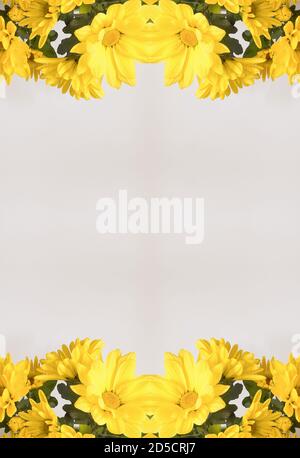 Blumen, visuelle Wirkung eines Spiegels, Raum für Texteingabe, abstrakte Tapete, voller Farben, seltsame Ornamente und Formen, Hintergrund mit schönen Geo Stockfoto