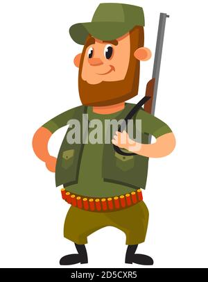 Standing Hunter Vorderansicht. Männliche Figur im Cartoon-Stil. Stock Vektor