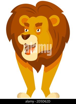 Vorderansicht des stehenden Löwen. Afrikanisches Tier im Cartoon-Stil. Stock Vektor