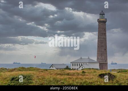 Skagen Leuchtturm, auch bekannt als Skagen's Grey Leuchtturm, Skagen, Jütland, Dänemark Stockfoto