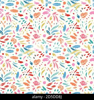 Modernes Pastellblatt-Sommermuster. Vektor bunte Hand gezeichnet floralen Design. Einfache stilisierte Blattform auf cremefarbenem Hintergrund. Glücklich, Spaß überall Muster. Perfekt für Schreibwaren, Drucke und Geschenkpapier. Stock Vektor