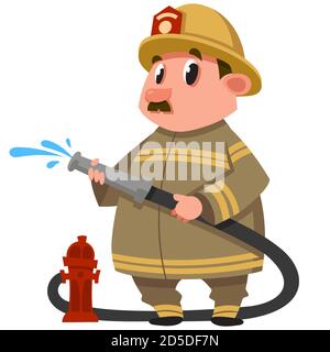 Feuerwehrschlauch. Männliche Figur im Cartoon-Stil. Stock Vektor