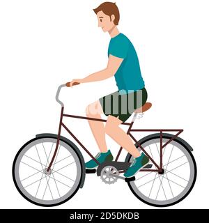 Mann, der Fahrrad fährt. Männliche Figur im Cartoon-Stil. Stock Vektor