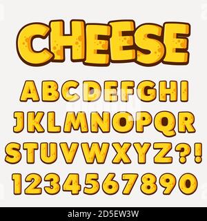 Buchstabe Alphabet Mit Zahlen Käse Stil Design Stock Vektor