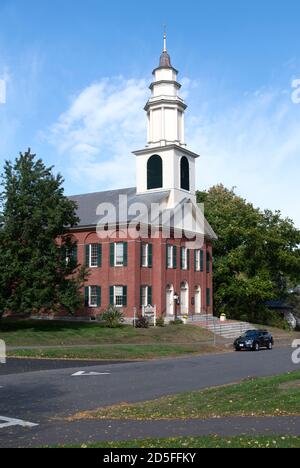 Historisches Deerfield Village, Deerfield, Massachusetts, USA, die erste Kirche von Deerfield. Stockfoto