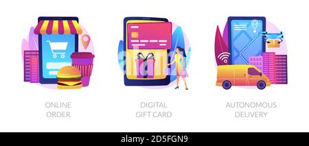 Berührungslose Bestell- und Lieferbedingungen abstrakte Konzept-Vektor-Illustrationen. Stock Vektor