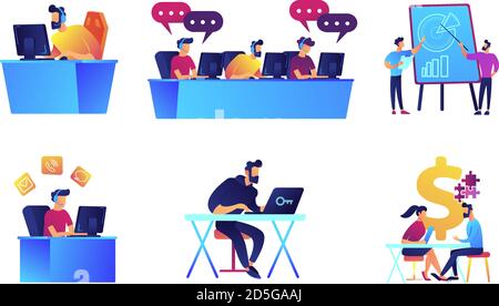 Gamer spielen Videospiel und Entwickler Vektor-Illustrationen Set. Stock Vektor