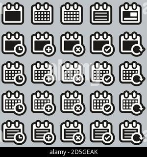 Kalender Oder Zeitplan Icons Weiß Auf Schwarz Aufkleber Groß Stock Vektor