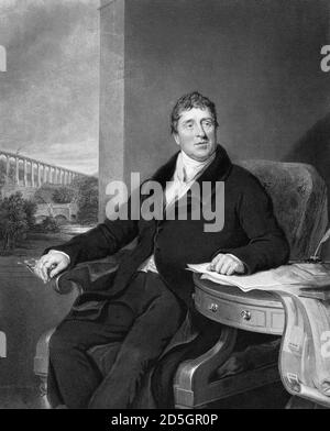 Thomas Telford. Porträt des schottischen Bauingenieurs und Architekten Thomas Telford (1757-1834), Stich von William Raddon nach Kunstwerken von Samuel Lane, um 1838 Stockfoto