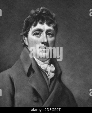 Thomas Telford. Porträt des schottischen Bauingenieurs und Architekten Thomas Telford (1757-1834), Stich nach Gemälde von Sir Henry Raeburn, um 1803 Stockfoto