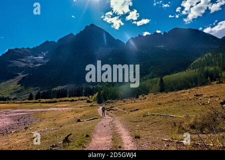 Wandern in die Maroon Bells, Aspen, Colorado, USA Stockfoto