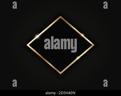 Goldener funkelnder Rhombus-Rahmen isoliert auf schwarzem Hintergrund. Stock Vektor