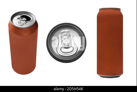 Bier Aluminium Dose auf weißem Hintergrund isoliert, mehrere Elemente Collage Stockfoto