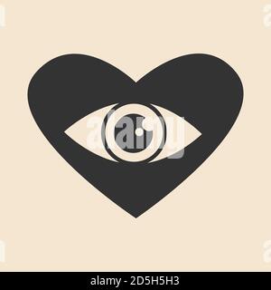 Auge in einem Herzen, klare Linien Symbol, flach schlichtes Design. Konzept der Vision auswendig Stock Vektor