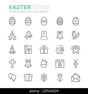 Sammlung von ostern Verwandte Linie Symbole. 48 x 48 Pixel perfekt. Bearbeitbare Kontur Stock Vektor