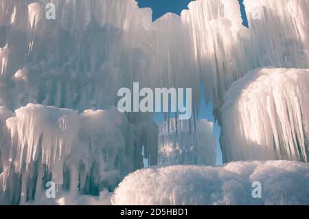 Eisskulpturen in den Eisschlössern, Lincoln, NH Stockfoto