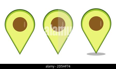 Avocado Kartenzeiger Navigationssymbole isoliert gesetzt. Avocado-Logo-Vektor-Vorlage Stock Vektor