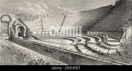 Kleines Theater in Pompeji, Kampanien, Italien, Europa. Altes XIX Jahrhundert graviert von Pompeji und Pompeji von Marco Monnier, Le Tour du Monde 1864 Stockfoto