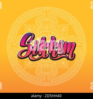 Sikkim handgeschriebene Stock-Schrift Typografie. Staaten von Indien. Stock Vektor