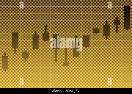 Ein abstraktes goldenes Aufwärtstrend Candlestick Chart Hintergrundbild. Stockfoto