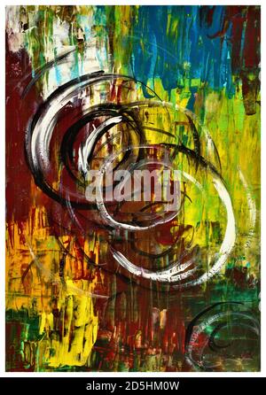 Bunte abstrakte Malerei in Hauptfarben und dicke Textur. Gemalt vom Fotografen. Stockfoto