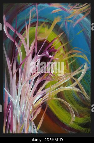 Abstrakte Frau Acryl Malerei. Abstrakte Frau und Pflanzen auf Acryl-Malerei Hintergrund. Gemalt vom Fotografen. Stockfoto