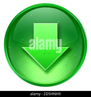 Pfeil-nach-unten-Symbol grün, isoliert auf weißem Hintergrund. Stockfoto
