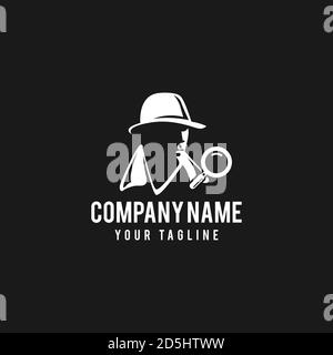 Spy Detective Design-Vorlage. Logo des kriminellen Internet-Hackers. Untersuchungskonzept. Vektorgrafik Stock Vektor