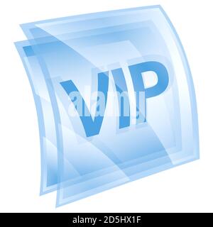 VIP-Symbol blau quadratisch, isoliert auf weißem Hintergrund. Stockfoto
