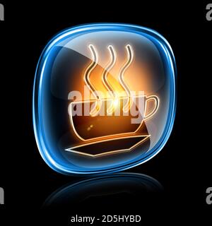 Kaffeetasse Symbol Neon, isoliert auf schwarzem Hintergrund Stockfoto