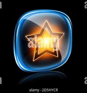 Sternsymbol Neon, isoliert auf schwarzem Hintergrund Stockfoto