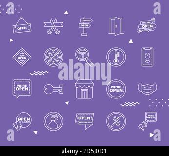 Wir sind offene Linie Stil Satz Icons Vektor-Design Stock Vektor