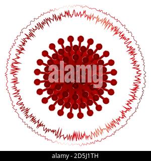 Gefährliche rote runde Virus mit Saugern. Coronavirus. COVID-19. Vektorgrafik für Wissenschaft und Medizin Stock Vektor
