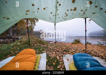 Tarp Camping im Koli Nationalpark, Joensuu, Finnland Stockfoto