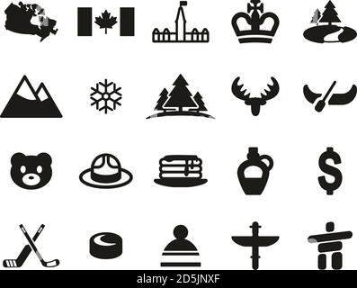 Kanada Land & Kultur Symbole Black & White Set groß Stock Vektor