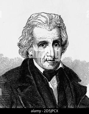 Porträt von Präsident Andrew Jackson. Andrew Jackson (1767 – 1845) war ein amerikanischer Soldat und Staatsmann, der als siebter Präsident der UNO diente Stockfoto